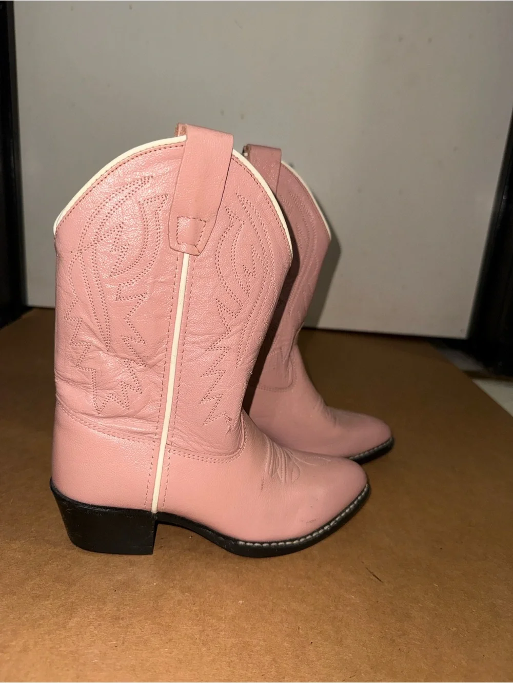 Kids Pink Cowboy Boots with White Piping